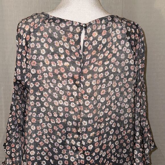 Lauren Conrad M Gray Pink White Lavender Long Raglan Bell Flutter Sleeve Blouse - Picture 4 of 15